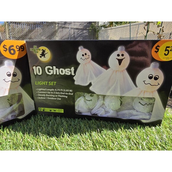 Lot Of 2 Sets All Hallow's Eve 10 White Ghost String Light Set Plug In NIB Rare - Picture 4 of 9
